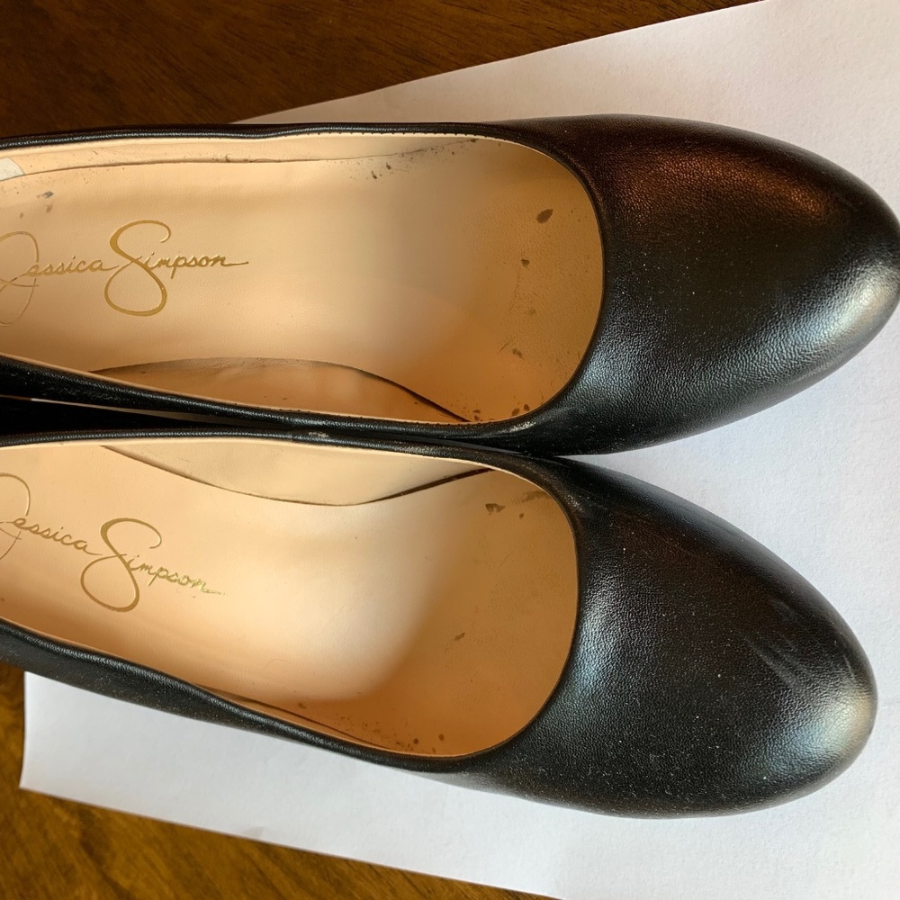 Black leather wedges